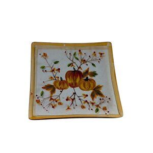 Vintage Handpainted Autumn Thanksgiving Trinket Dish 6x6
